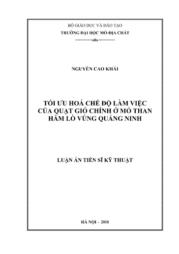 Tối ưu hóa chế độ làm việc của quạt gió chính ở mỏ than hầm lò vùng Quảng Ninh